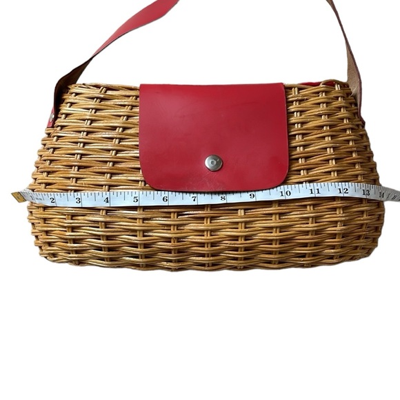Wicker Shoulder Bag Purse with Red leather strap - Picture 9 of 14